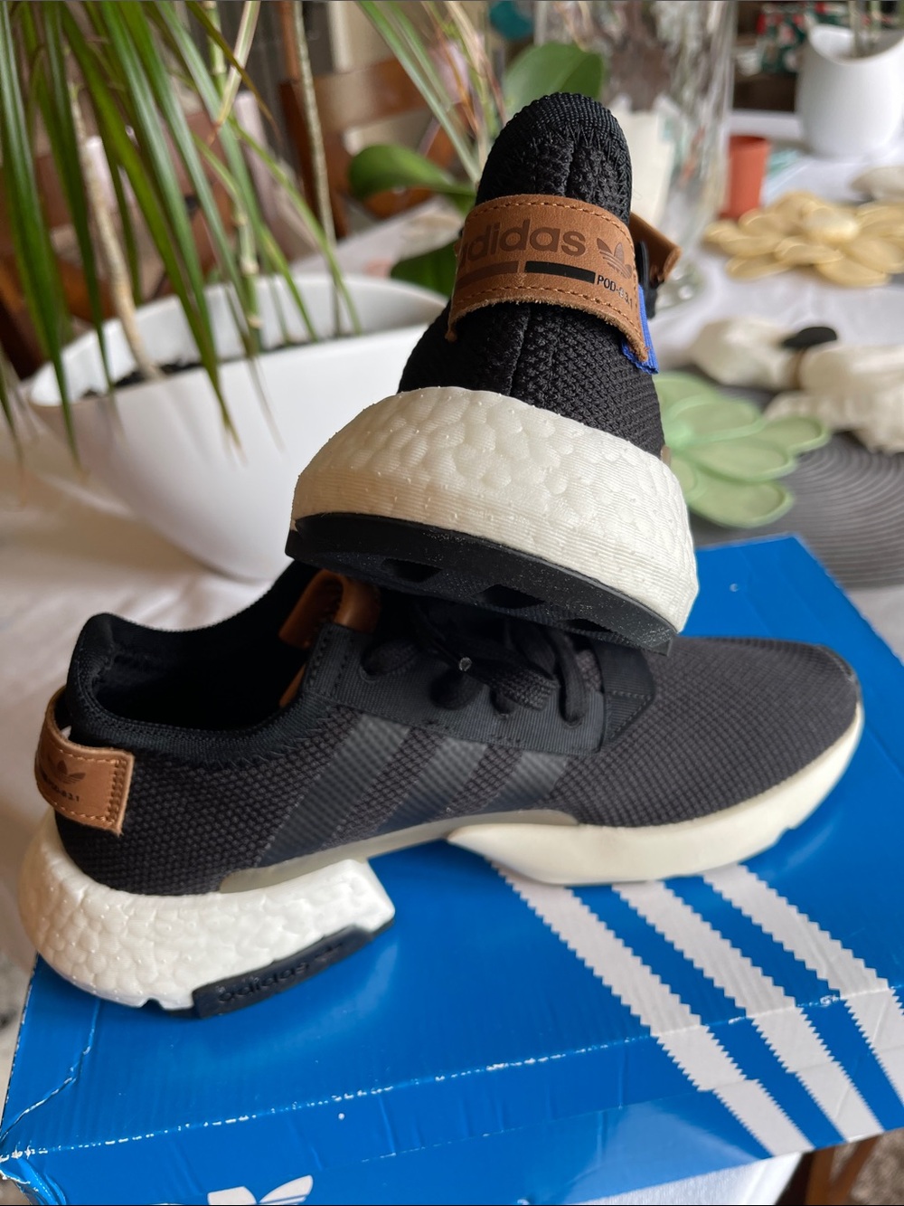 adidas Black Sneakers with Tan and Blue Accents